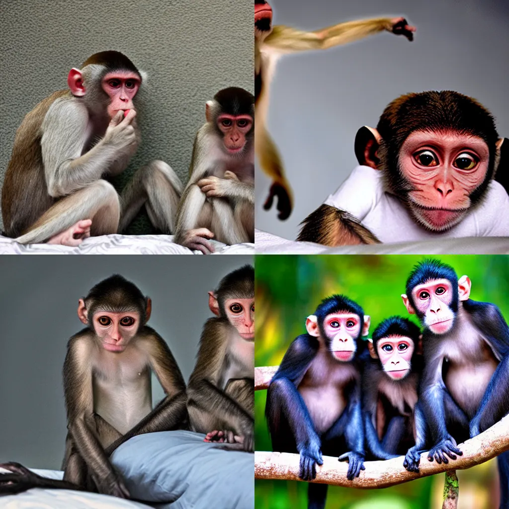 Prompt: Go to bed, while monkeys jump on bed
