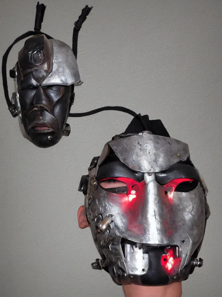 Image similar to cyberpunk samurai mask with digital readout and