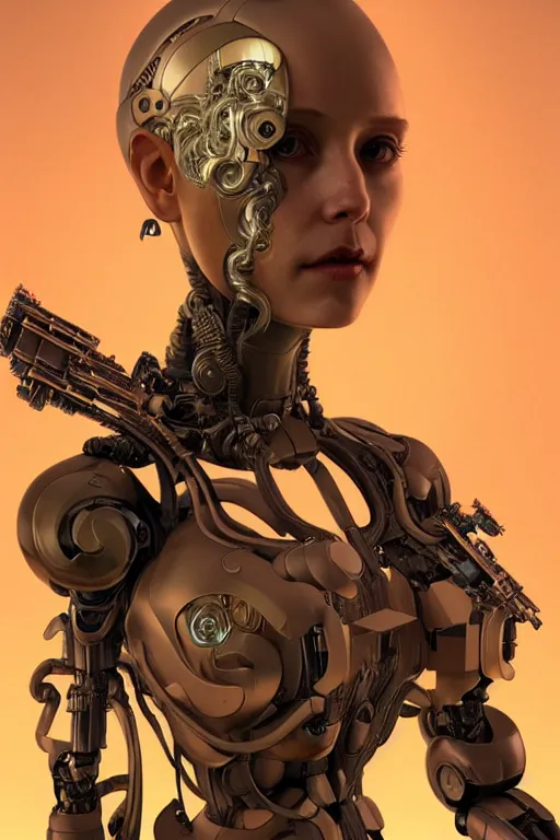 Image similar to portrait of a female robot mother, intricate, dystopian toy, sci-fi, extremely detailed, digital painting, sculpted in zbrush, artstation, concept art, smooth, sharp focus, illustration, chiaroscuro lighting, golden ratio, incredible art by artgerm and greg rutkowski and alphonse mucha and simon stalenhag