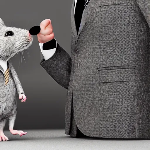Prompt: a mouse in a suit shaking hands with a rabbit in a suit. Octane render