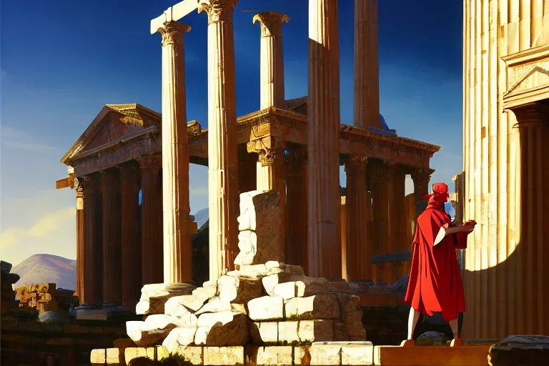 Image similar to anime key visual of the roman empire world conquest, great greek pantheon, divine right, style of jamie wyeth james gilleard edward hopper greg rutkowski acrylic painting, preserved museum piece, historical