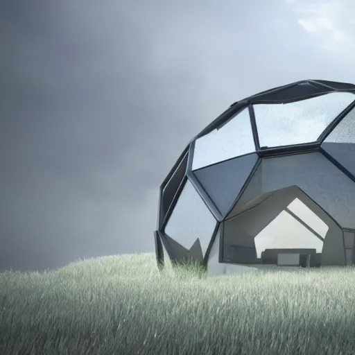 Prompt: a modular dome house in a cloud, futuristic, in a cloud, octane render, glass, ray tracing