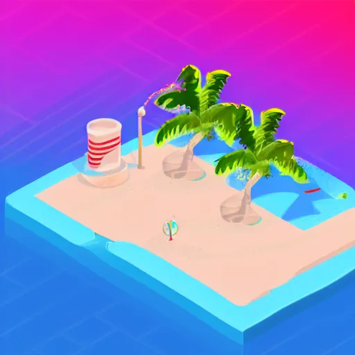 Prompt: an isometric ocean with beach and palm trees