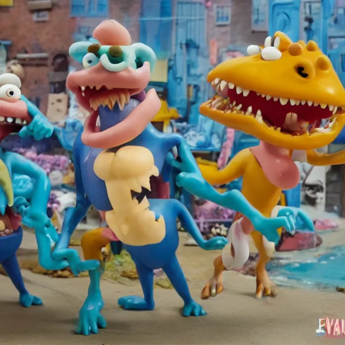 Prompt: jeff koons style street sharks in wallace & gromit claymation