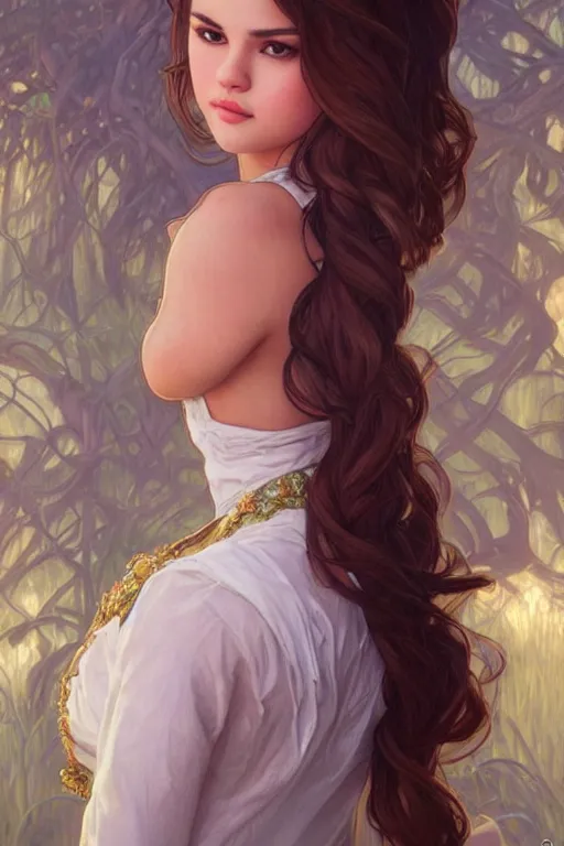 Prompt: beautiful cottagecore selena gomez!!, standing in front of alot of fans, intricate, stunning, highly detailed, digital painting, artstation, concept art, smooth, sharp, focus, illustration, art by artgerm and greg rutkowski and alphonse mucha