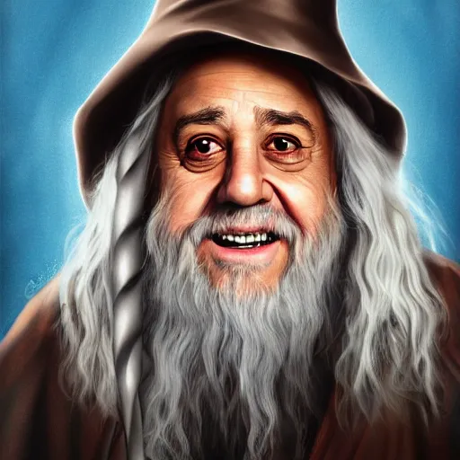 Image similar to portrait danny devito as gandalf, deviantart, smile, ultra realistic illustration, final fantasy