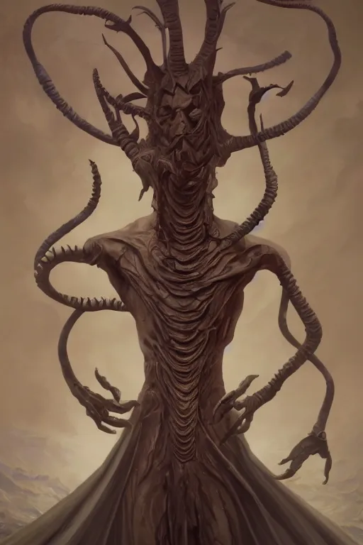 Prompt: full body picture of an eldritch god, detailed face features, alone, clear background, d & d, by rene magritte artgerm and craig mullins james jean andrey ryabovichev mark simonetti peter morbacher, matte painting, trending on artstation, artstationhd, octane, full hd, 8 k, award winning