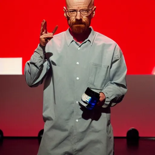 Prompt: Walter White making meth at TED talks