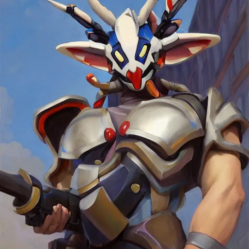 Image similar to greg manchess portrait painting of partially armored sylveon as overwatch character, medium shot, asymmetrical, profile picture, organic painting, sunny day, matte painting, bold shapes, hard edges, street art, trending on artstation, by huang guangjian, gil elvgren, ruan jia, greg rutkowski, gaston bussiere