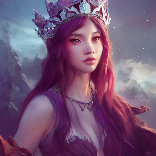 Image similar to fantasy young mountain queen, made by Stanley Artgerm Lau, WLOP, Rossdraws, ArtStation, CGSociety, concept art, cgsociety, octane render, trending on artstation, artstationHD, artstationHQ, unreal engine, 4k, 8k,