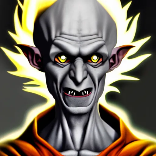 Image similar to portrait of nosferatu as a super saiyan, powering up, correct faces, uhd hyperdetailed photo by annie leibowitz 5 0 mm lens