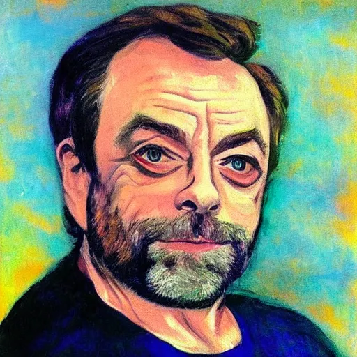 Image similar to beautiful portrait of stephen sondheim, painted by a russian expressionist