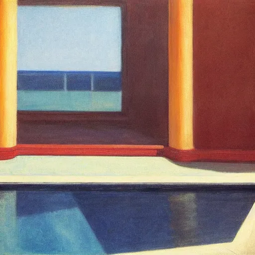 Image similar to a whale in a swimming pool by Edward hopper