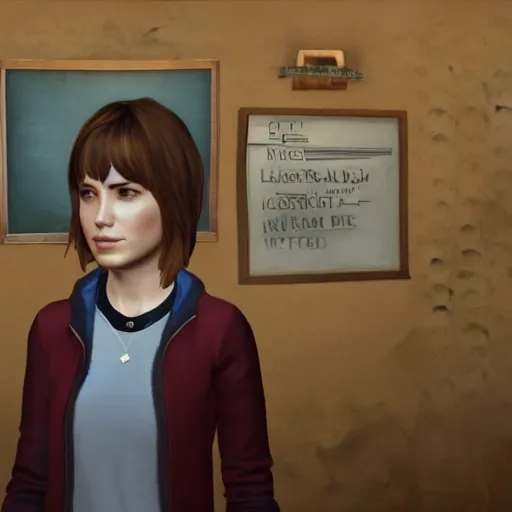Image similar to A portrait photo of Max Caulfield, from Life is Strange, on the Ravenclaw common room in Hogwarts. in game capture