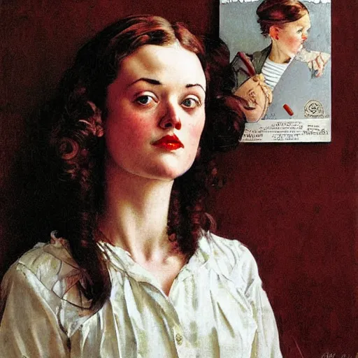 Prompt: portrait of a Kat Denning by Norman Rockwell