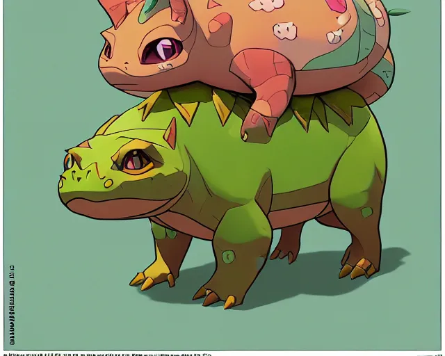 Image similar to cell shaded cartoon of a realistic bulbasaur. full body, concept art by josan gonzales and wlop, by james jean, victo ngai, david rubin, mike mignola, deviantart, art by artgem