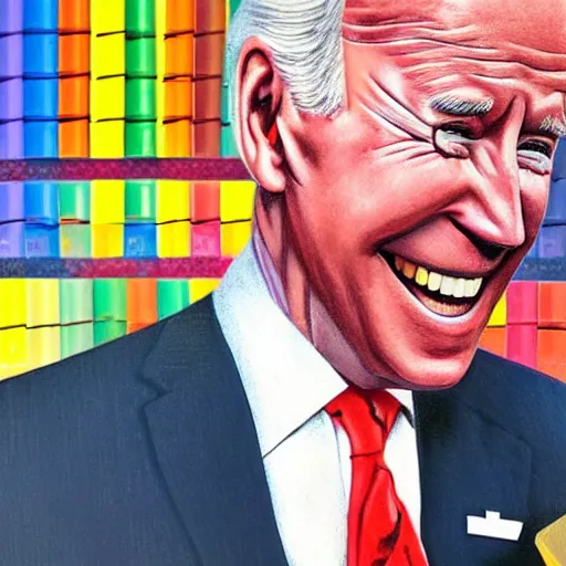 Image similar to joe biden eating a box of crayons, hyperrealism