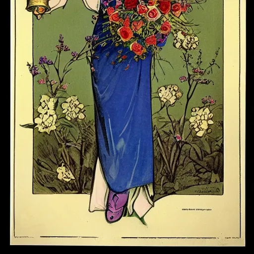 Image similar to a royal portrait of a cyborg woman. she holds a globe in one hand and flowers in the other. illustrated by burton rice. 1 9 1 2.