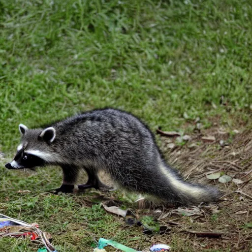 Image similar to night vision picture of raccoons rummaging through a gigantic trash mound