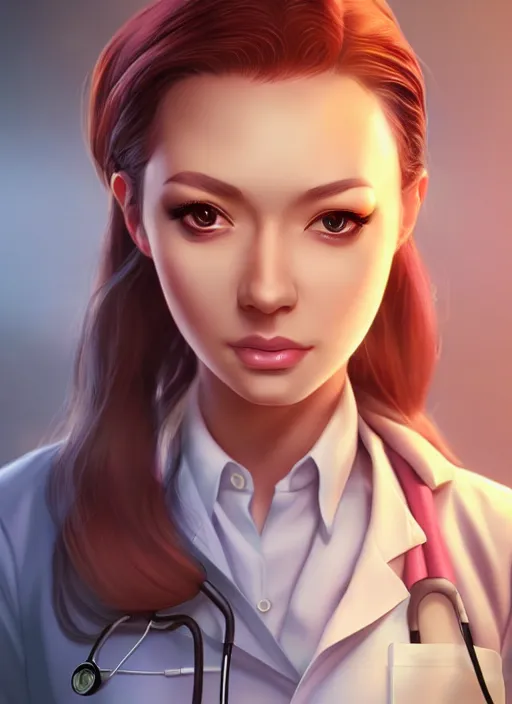 Prompt: beautiful portrait of a female nurse or doctor who looks like Lilith Asami , character design by Ross Tran, artgerm detailed, soft lighting