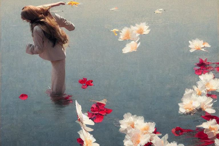 Prompt: wind, koi, kimono fabric blowing in the wind, sunlight, no person, jeremy lipking, joseph todorovitch