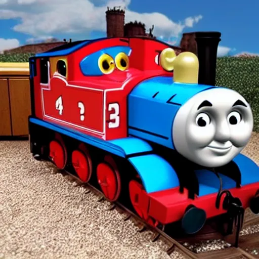 Image similar to thomas the tank engine with feet instead of wheels