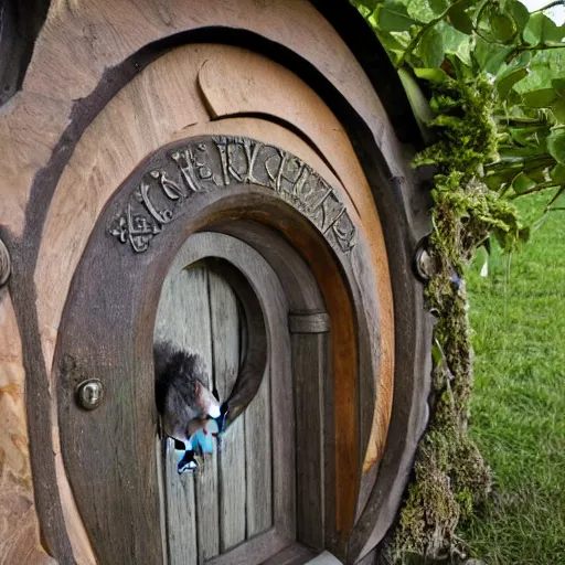 Image similar to rat looking out front door of bag end in hobbiton