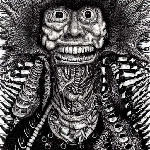 Image similar to punk album cover, psychedelic, black and white, giuseppe arcimboldo