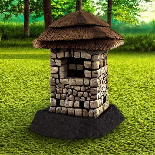 Prompt: small treetop village stone, vivid photorealistic