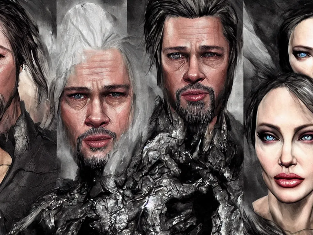 Prompt: Bloodborne boss made of Brangelina, Brad Pitt and Angelina Jolie combined into a creature with multiple faces