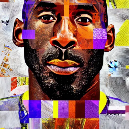 Image similar to kobe bryant, contemporary collage, highly detailed, digital painting, 4 k, hdr, punk, fashion, smooth, sharp focus, art by nick knight, sandra chevrier and john hoyland