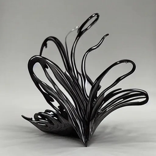 Prompt: 3 d liquid forms in metal abstract sculpture