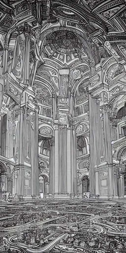 Image similar to the palace of fine arts in san francisco an ultrafine detailed illustration by james jean, intricate linework, behance contest winner, vanitas, angular, altermodern, unreal engine 5 highly rendered, global illumination, radiant light, detailed and intricate environment