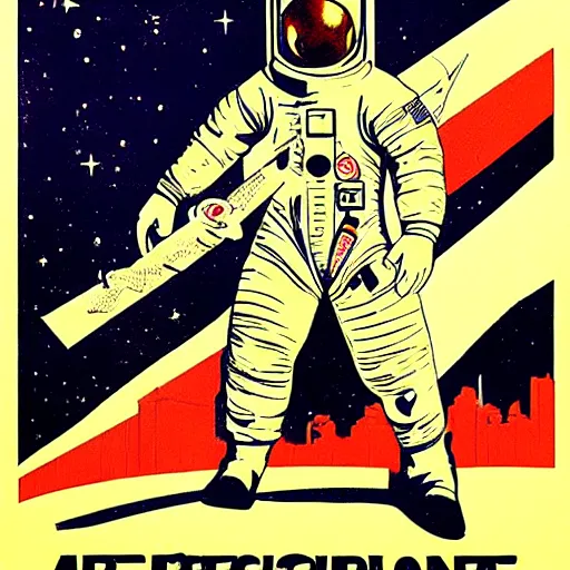 Prompt: space program propaganda poster, astronaut, soviet propaganda style