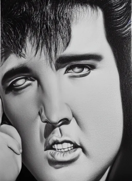 Prompt: portrait of elvis presley by paul cadden