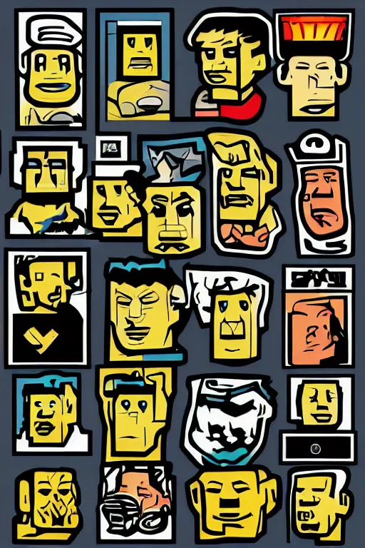 Image similar to vector sprite moai statue popart slap face caricature comic book illustration cartoon graffity street digital