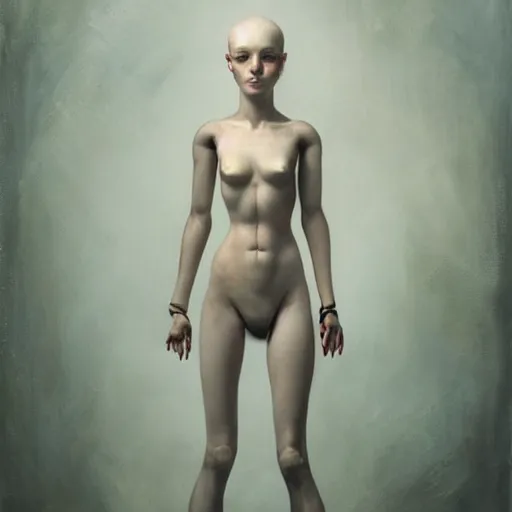 Prompt: a beautiful portrait of a single lonely dollpunk female posing, detailed, realistic eyes, symmetry body features proportions, award winning, by Tom Bagshaw