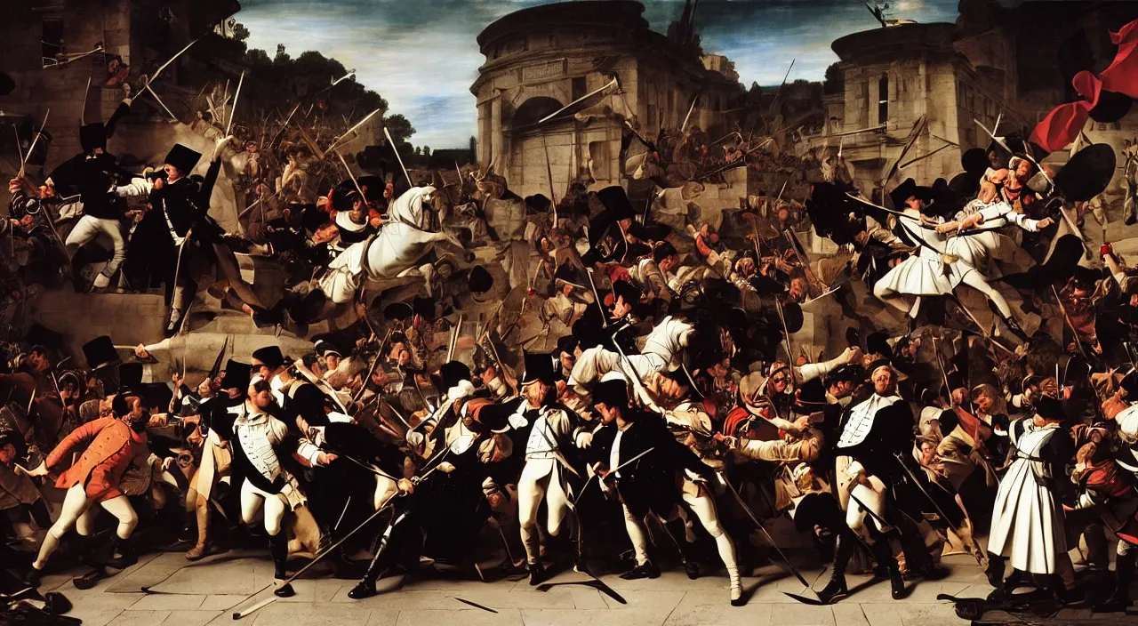 Image similar to fashion editorial portrait of french revolution storming of the bastille, highly detailed, by erwin olaf, by caravaggio, by velazquez