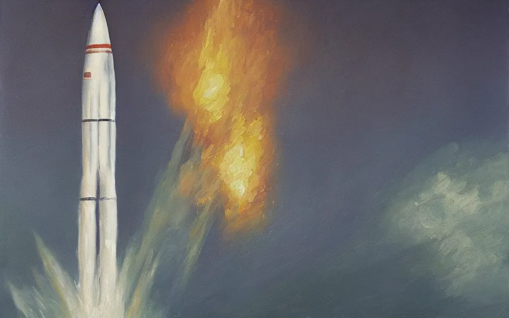 Image similar to a painting of a rocket, oil on canvas, by edelfelt