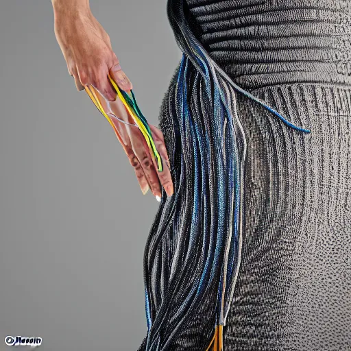 Image similar to A photo of a caucasian female model with cables instead of hair