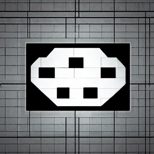 Prompt: neon logo of a space invader on a shield