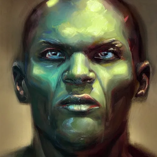 Prompt: face protrait of martian manhunter,, jeremy mann painting