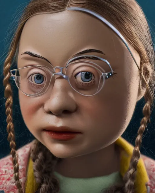 Prompt: closeup face profile portrait of greta thunberg as a tin toy 1 9 5 0 s chemistry teacher, bikini, depth of field, zeiss lens, detailed and intricate environment, fashion photoshoot by nicoletta ceccoli, mark ryden, lostfish, breathtaking, 8 k resolution, artistic, hyperrealistic, octane render