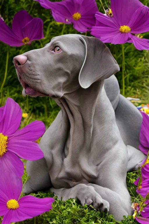 Prompt: a weimaraner dog in a fancy clotes on the cosmos