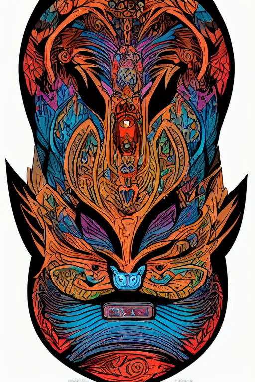 Image similar to animal mask totem roots flower tribal feather gemstone plant wood rock shaman vodoo video game vector cutout illustration vivid multicolor borderlands comics by josan gonzales and dan mumford radiating a glowing aura