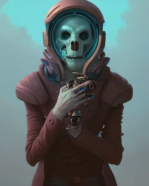 Image similar to highly detailed surreal vfx portrait of a spacepunk grim reaper, stephen bliss, unreal engine, greg rutkowski, loish, rhads, beeple, makoto shinkai and lois van baarle, ilya kuvshinov, rossdraws, tom bagshaw, alphonse mucha, global illumination, detailed and intricate environment