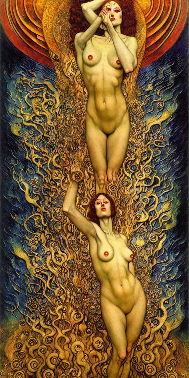 Image similar to Divine Chaos Engine by Karol Bak, Jean Delville, William Blake, Gustav Klimt, and Vincent Van Gogh, symbolist, visionary