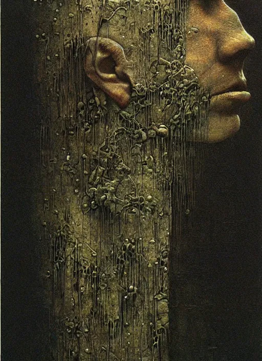 Image similar to artificial consciousness, detailed, hyperrealism, by Beksiński,
