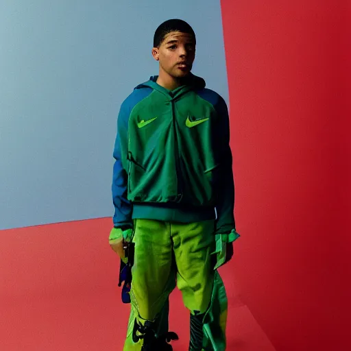 Image similar to realistic photoshooting for a new nike acg lookbook, cinematography, color film photography, photo in style of tyler mitchell, shusei nagaoka, steven meisel, petra collins, 3 5 mm