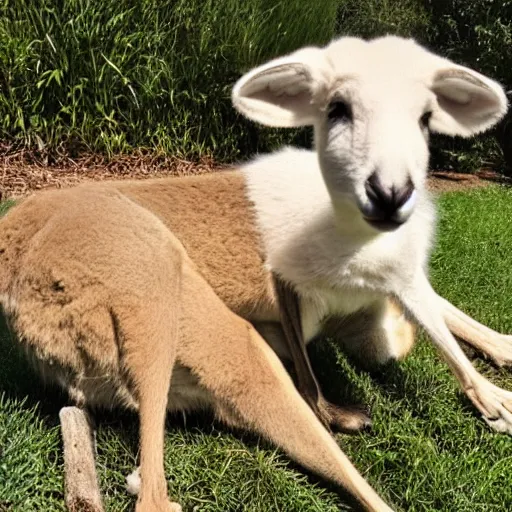 Image similar to a Muscular kangaroo and a very cute white rural retriever photograph, garden, highly detailed, high quality, award winning